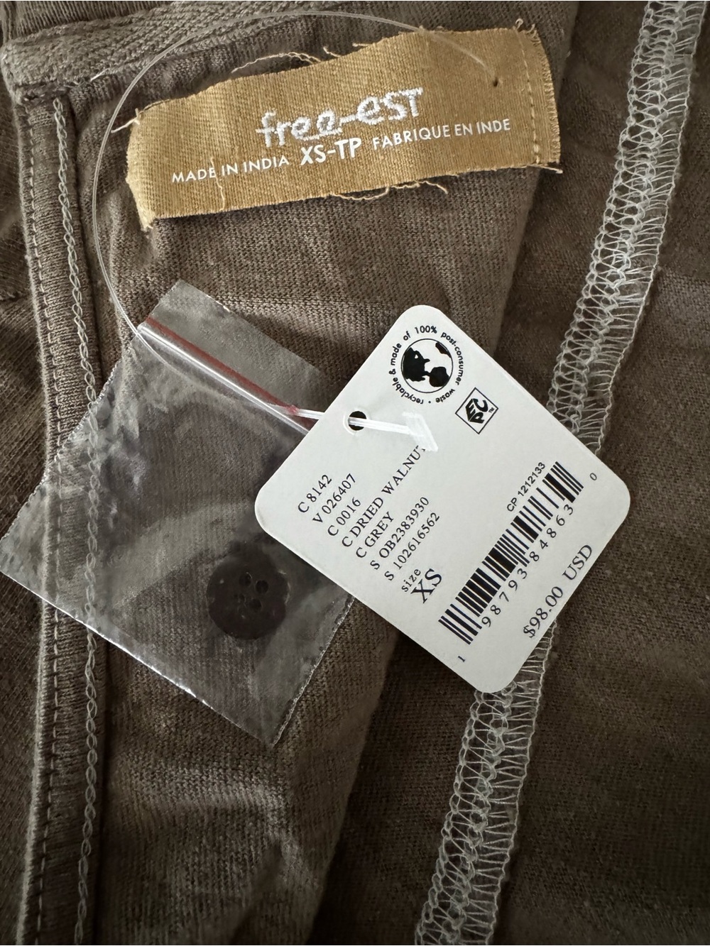 Free People Taupe Wide-Leg Long-Sleeve Jumpsuit - Picture 4 of 6